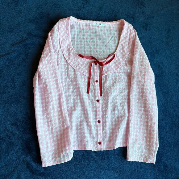 NA-KD Pink Gingham Long-Sleeved Blouse - Picture 3 of 6